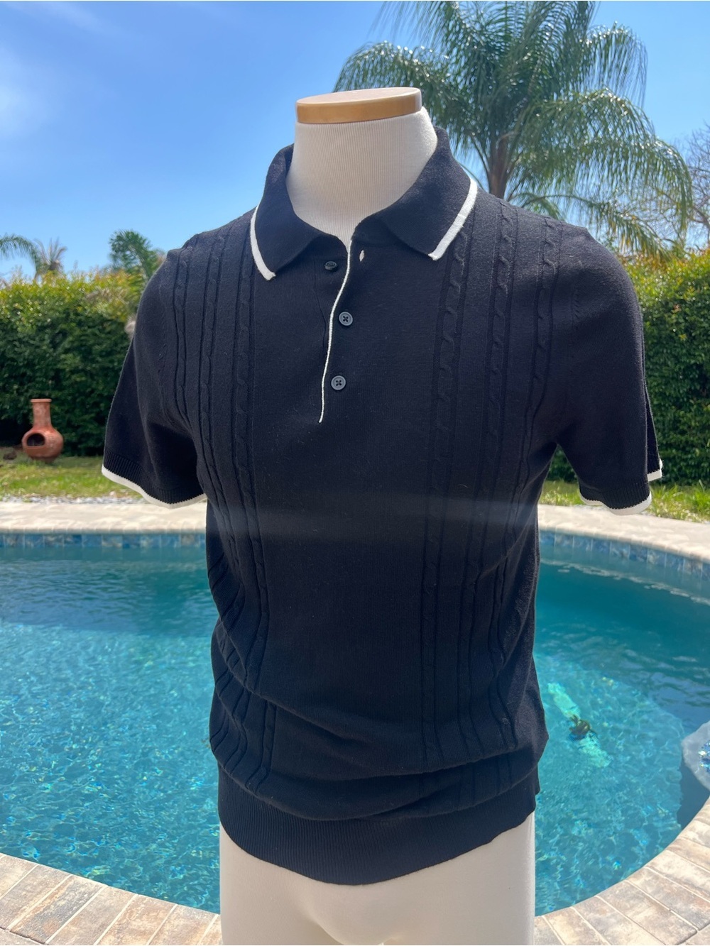 Apt. 9 Black Polo with White Trim - Picture 2 of 7